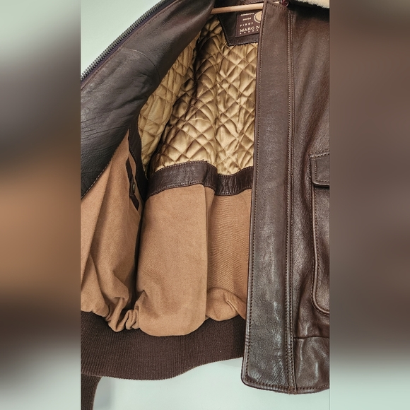 Andrew Marc Bomber Flight  Leather Jacket Shearling Removable Collar - Picture 5 of 11